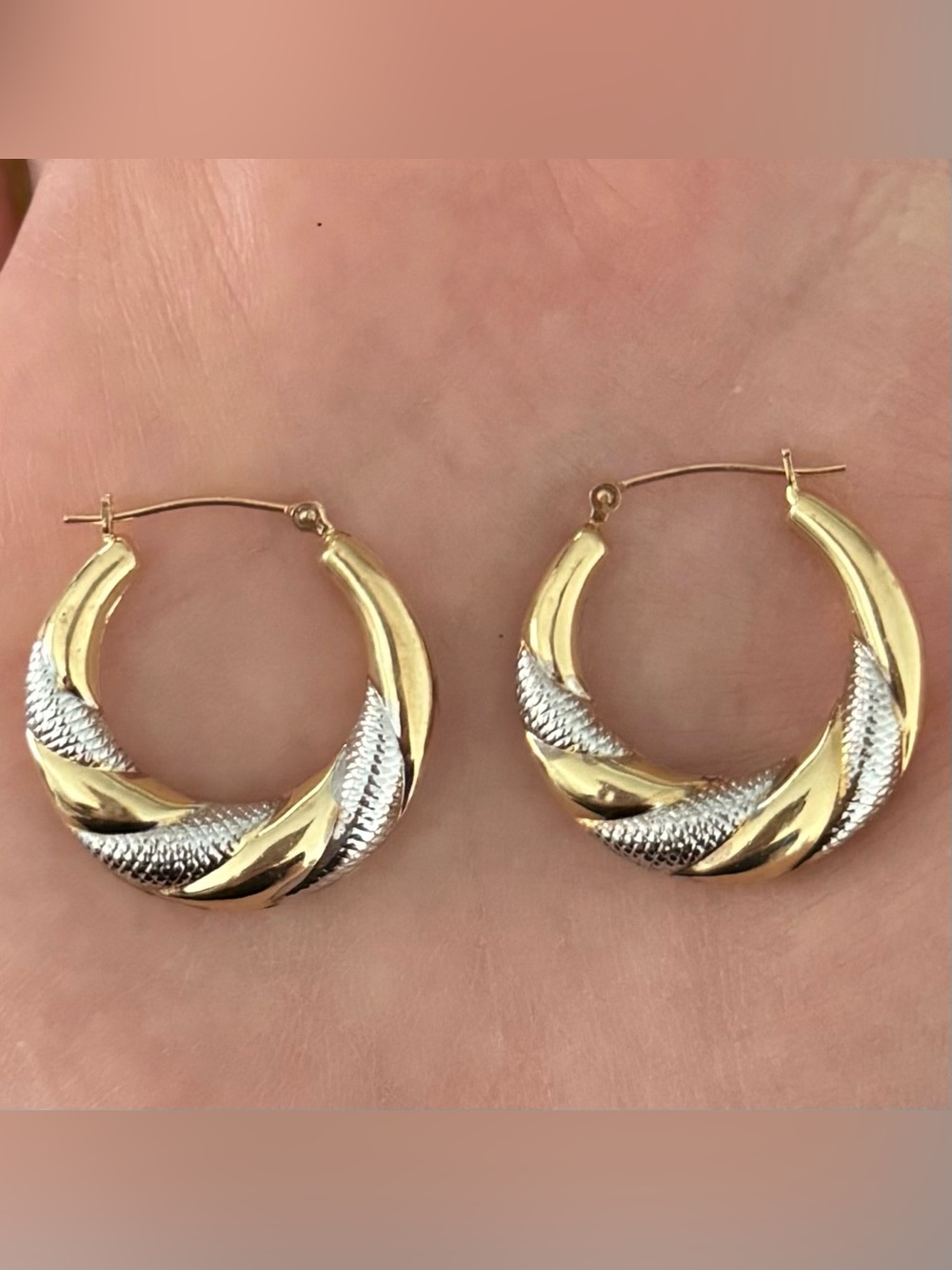 Real 10k Gold Two-Tone Twisted Hoop Earrings - 2.45 Grams